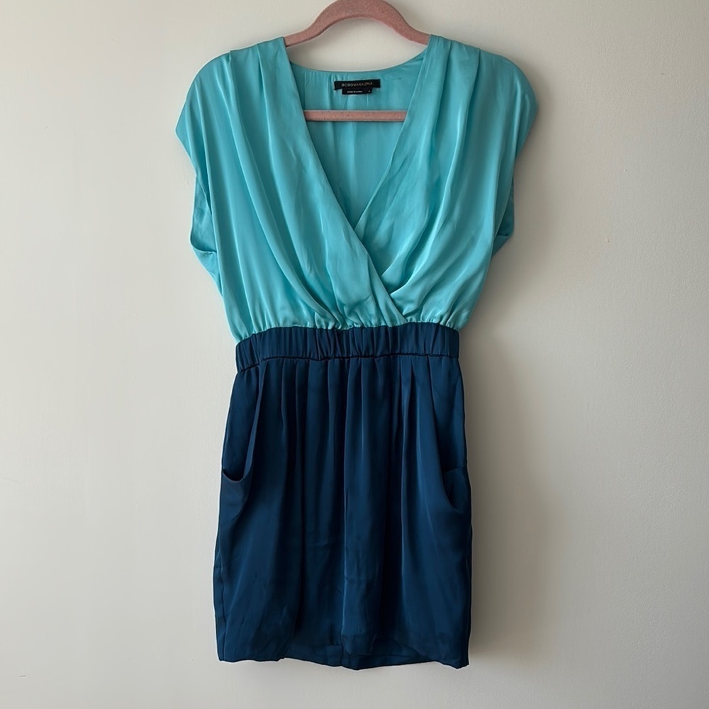 Teal and Navy V-Neck Dress